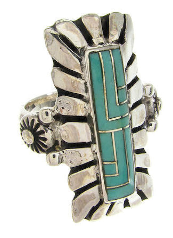 Turquoise Southwest Silver Inlay Ring Size 4-3/4 OS59397